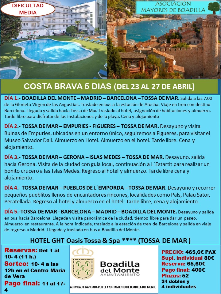 COSTA BRAVA 2024 (23 AL 27 ABRIL. SALIDA A LAS 7:00 h)